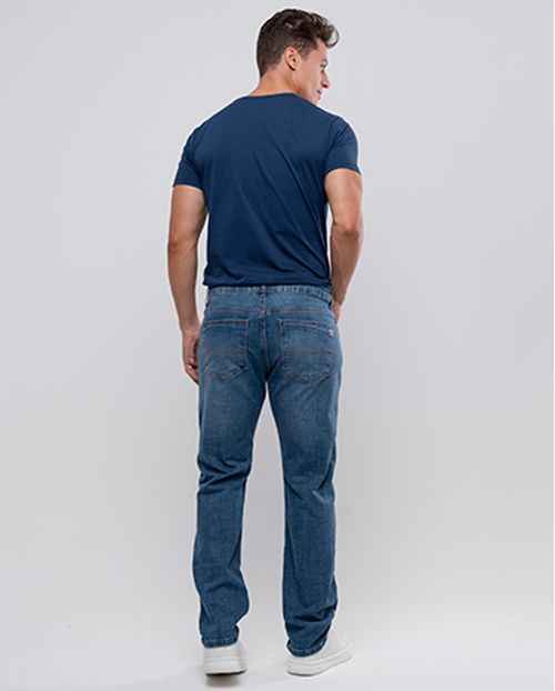 Calça Jeans Slim Fit Masculina com Elastano Detalhe Bolso 24358 Médio Sky