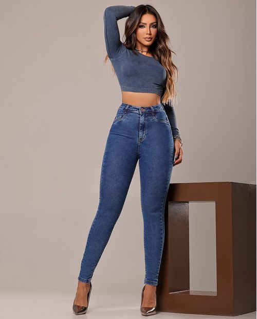 Calça Jeans Skinny Extreme Power Feminina Cintura Alta Básica 00507 Sky Médio
