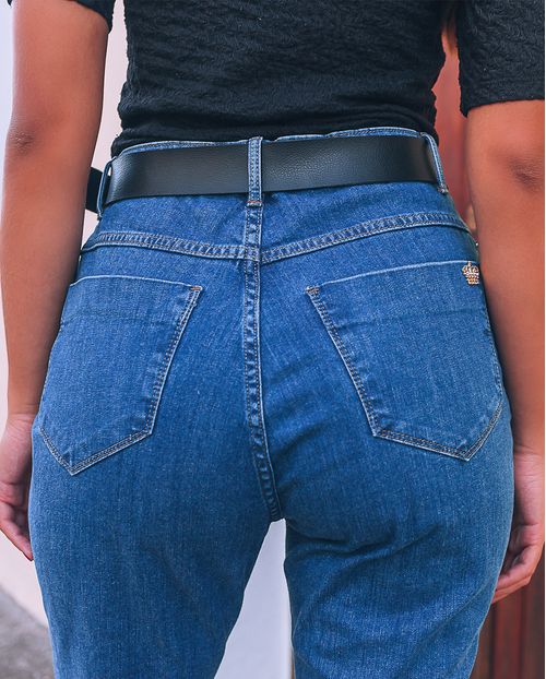 Calça Jeans Mom Feminina Cintura Alta Rasgada 17906 Unica