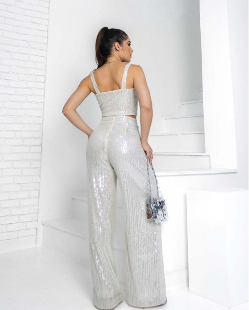 Conjunto Paete Calça  com Top de Alcinha 90219 Prata
