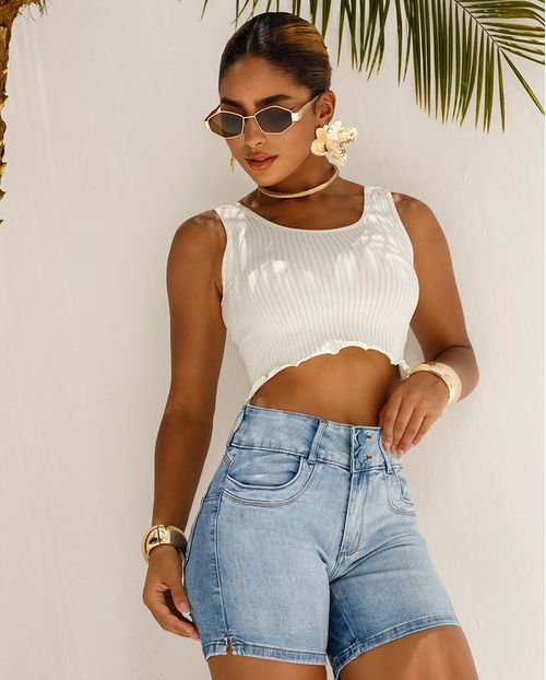 Bermuda Meia Coxa Feminina  23541 Sky Claro