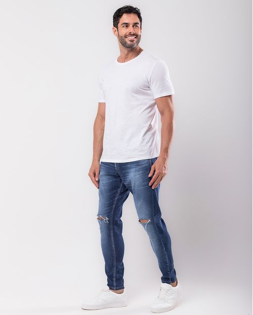 Calça Masculina Super Skinny com Rasgo No Joelho  21590 Escura