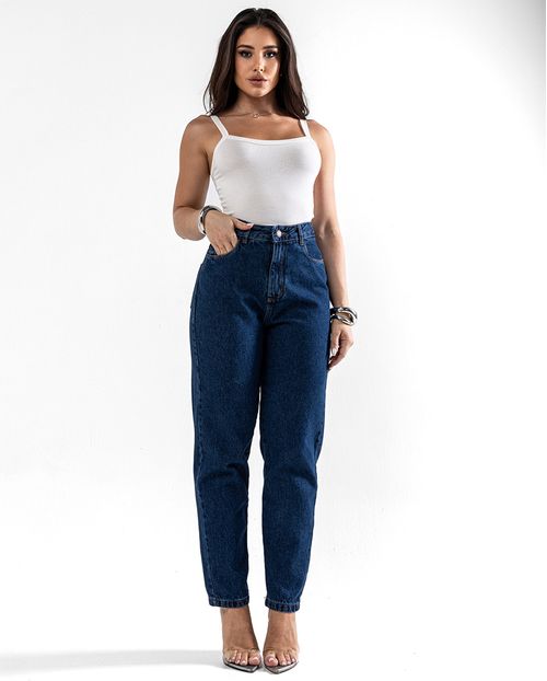 Calça Jeans Mom Feminina Cintura Alta 101vibes Algodão 00101 Escura