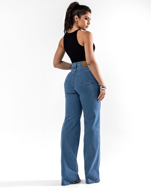 Calça Jeans Wide Leg Feminina Cintura Alta Básica com Elastano 28000 Média