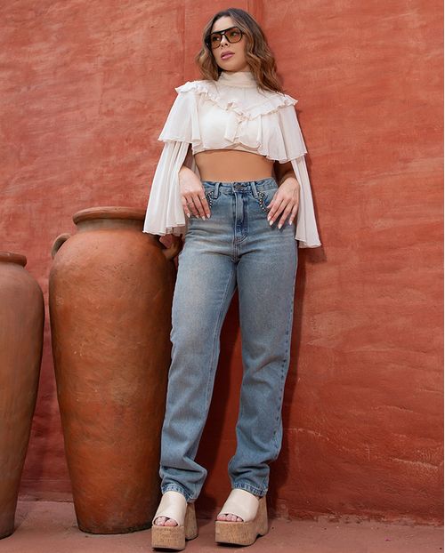 Calça Jeans Reta Feminina Cintura Alta Ana Castela 24409 Sujinha