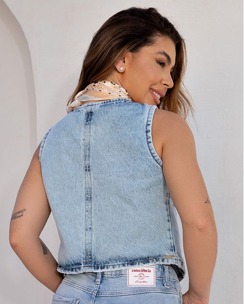 Colete Jeans Feminino com Amarração 24340 Clara