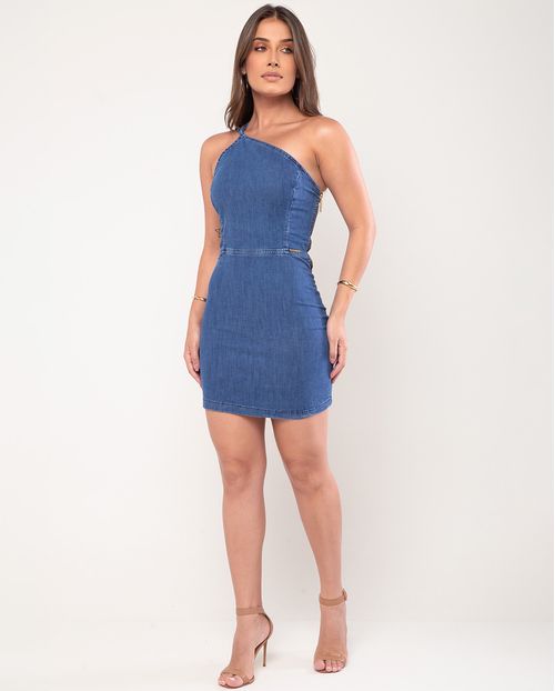 Vestido Jeans Feminino com Decote Irregular 16482 Unica
