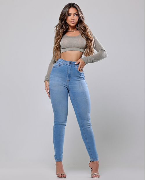 Calça Jeans Skinny Premium Feminina Cintura Alta Básica 00803 Média