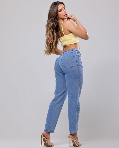 Calça Jeans Mom Feminina Cintura Alta 00109 Sky Claro