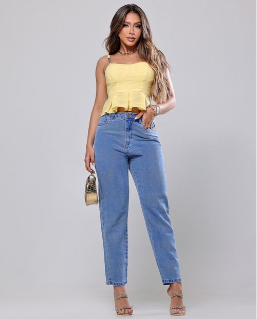 Calça Jeans Mom Feminina Cintura Alta 00109 Sky Claro