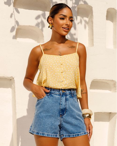 Shorts Jeans Mom Feminino Cintura Alta Básico 70101 Sky Médio
