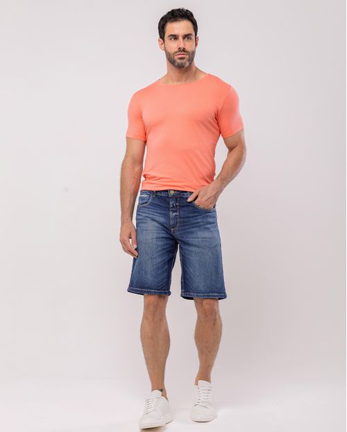 Bermuda Jeans Masculina com Recorte e Detalhe No Bolso Relógio 24449 Escura