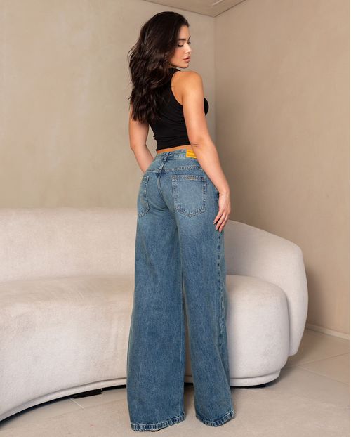 Calça Jeans Extra Wide Leg Relaxed Feminina Cintura Média Ana Castela 24215 Medio Vintage