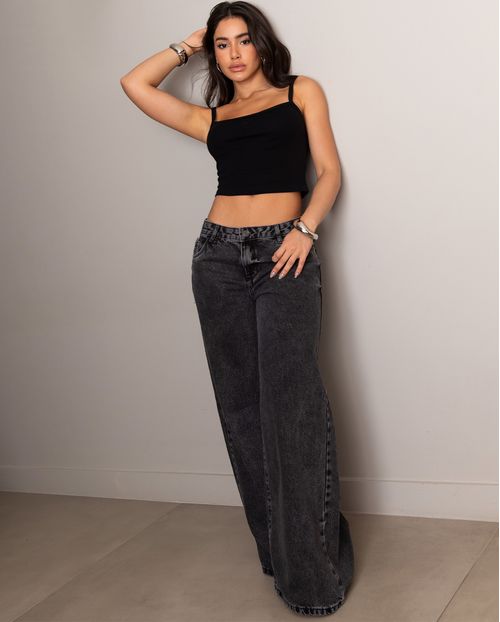 Calça Jeans Feminina Wide Leg Relaxed Cintura Baixa 24463 Vintage