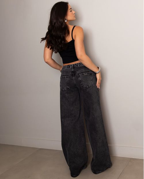 Calça Jeans Feminina Wide Leg Relaxed Cintura Baixa 24463 Vintage