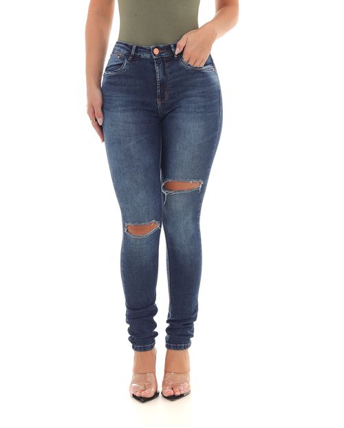 Calça Jeans Femnina Intermediaria com Vivo do Proprio Na Boca Dos Bolsos  21977 Escura