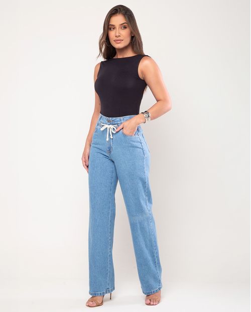 Calça Jeans Wide Leg Feminina Cintura Alta Rope 22918 Média