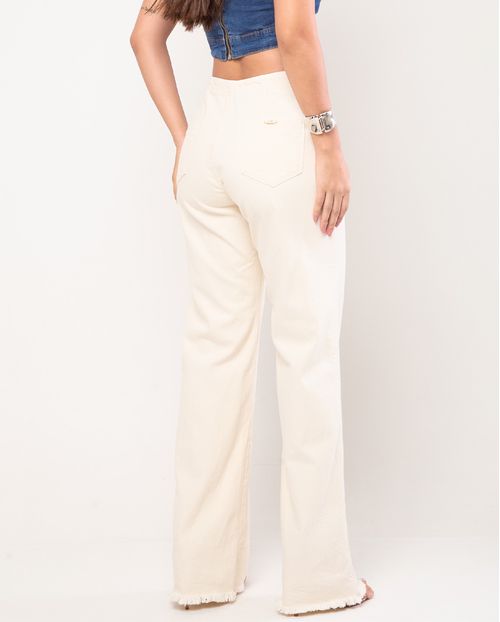 Calça Jeans Off Wide Leg Feminina Cintura Alta Barra Desfiada 23444 Off White