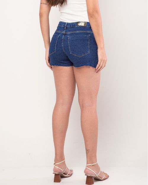 Shorts Feminino Boyfriend com Recorte e Aplicação de Strass 22498 Escura