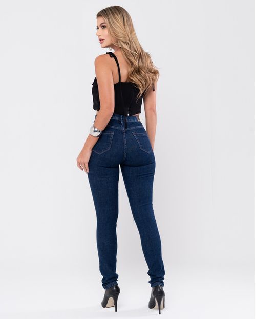 CALÇA JEANS FEMININA SKINNY INTERMEDIARIA COM RASGO NO JOELHO 21905 ESCURA