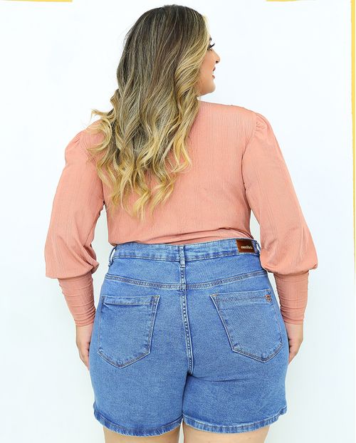 Shorts Jeans Feminino Mom Plus Size com Pence 24542 Sky Médio