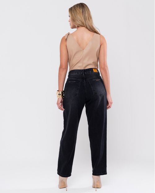 Calça Jeans Black Straight Feminina Cintura Alta Básica 24203 Vintage
