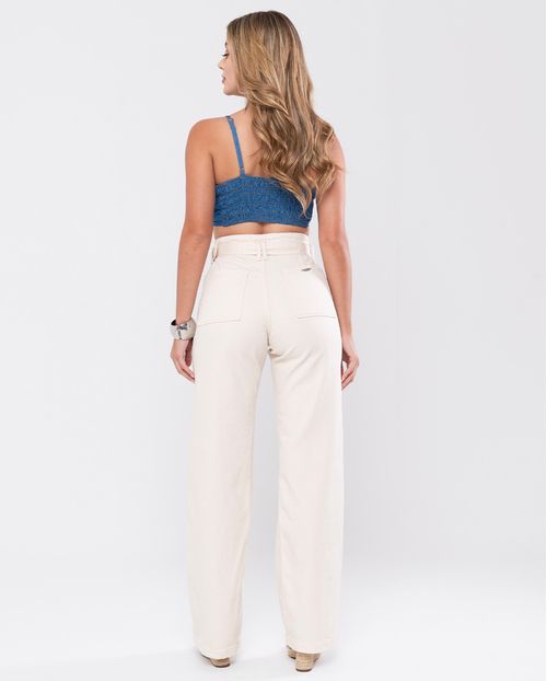 Calça Jeans Off Wide Leg Feminina Cintura Alta com Cinto 24123 Off White