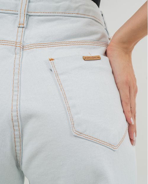 Calça Jeans Wide Leg Feminina Cintura Alta Barra Desfiada Linha Eco 21674 Ice