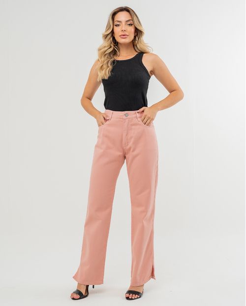 Calça Feminina Wide Loose com Abertura Lateral Na Barra 02926 Rosa