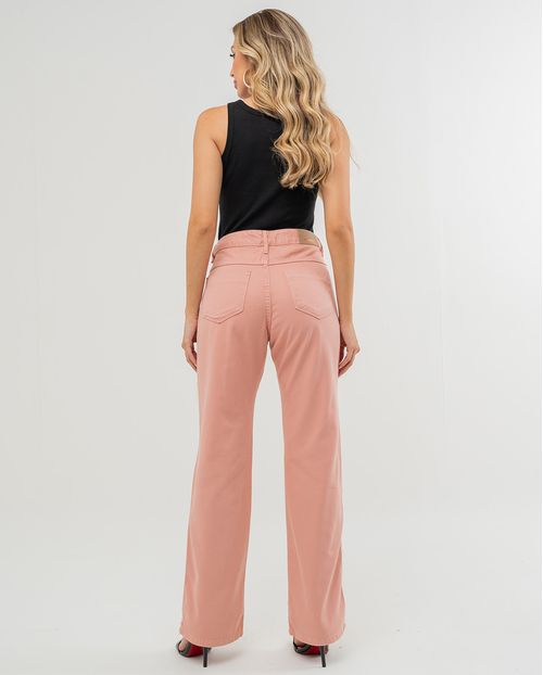 Calça Feminina Wide Loose com Abertura Lateral Na Barra 02926 Rosa