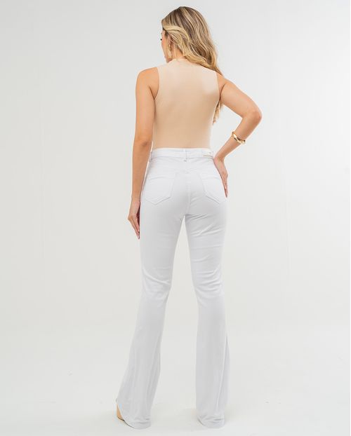 Calça Sarja Flare Feminina Cintura Média Básica 22897 Branco