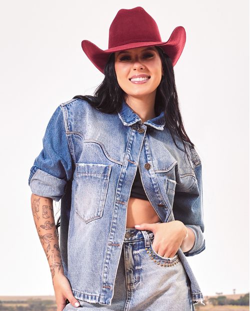 Jaqueta Jeans Feminina Oversized Ana Castela 24417 Sujinha