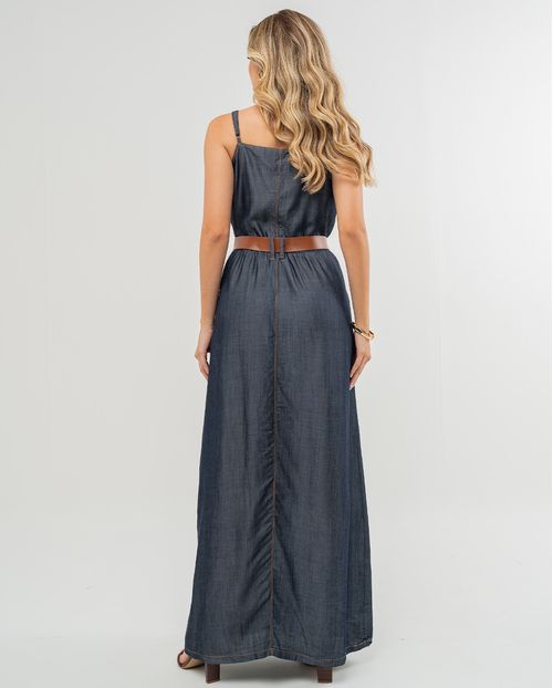 Vestido Feminino Longo com Cinto Incluso  21249 Amaciado