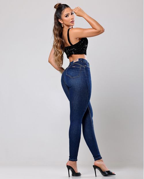 Calça Jeans Feminina Hot com Detalhe No Espelho Cintura Alta 24480 Escura