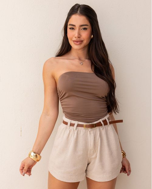 Shorts Linho Feminino Alfaiataria com Prega 24545 Linho