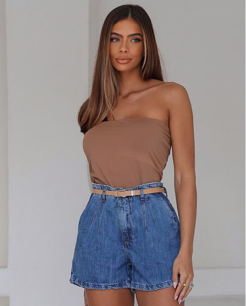 Shorts Jeans Feminino Mom com Cinto Pu 24424 Sky Médio