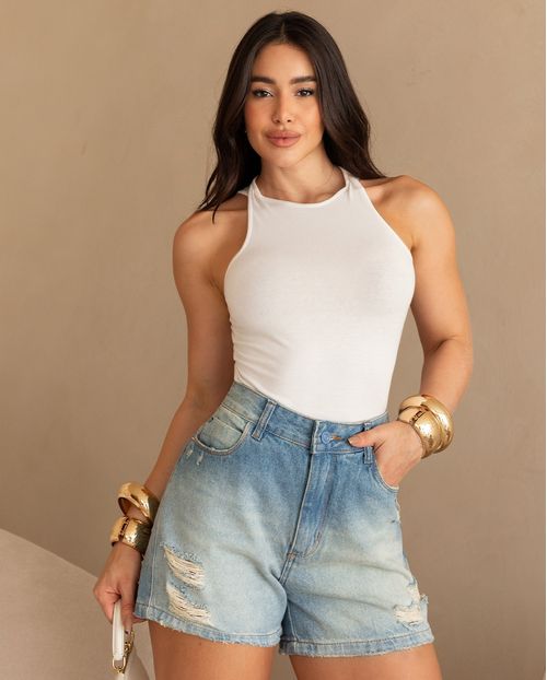Shorts Jeans Mom Feminino Cintura Alta Básico 70101 Sky Vintage