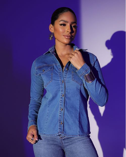 Camisa Jeans Feminina Básica 23710 Média