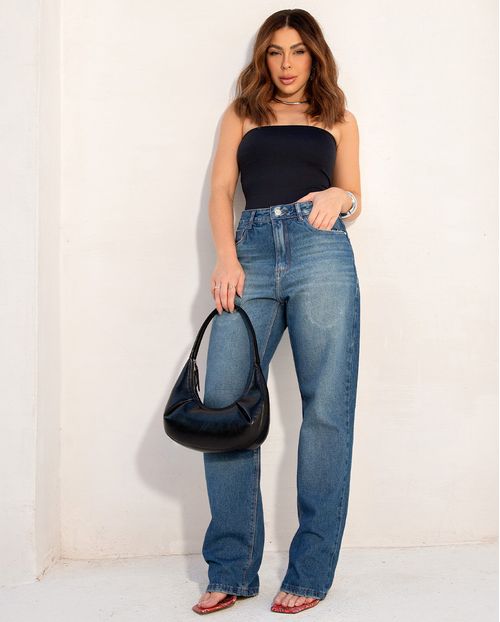Calça Jeans Reta Feminina Cintura Alta Ana Castela 24414 Sujinha