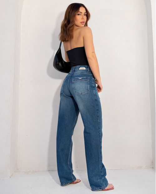 Calça Jeans Reta Feminina Cintura Alta Ana Castela 24414 Sujinha