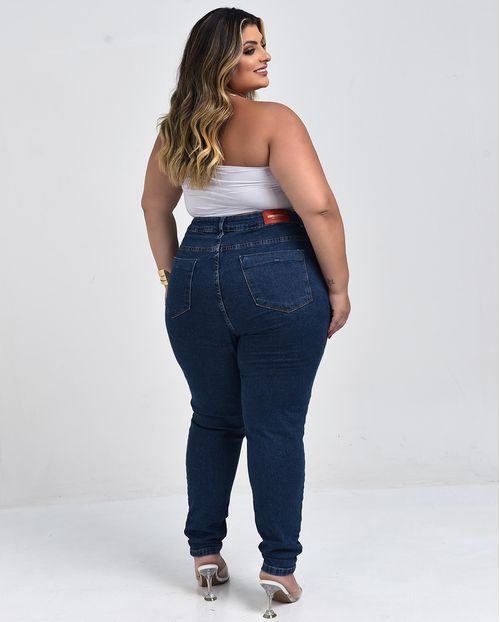Calça Jeans Feminina Mom Plus Size Básica com Elastano 00229 Escura