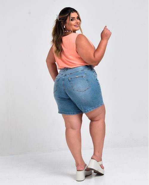 Bermuda Jeans Feminina Meia Coxa Plus Size 24500 Sky Claro