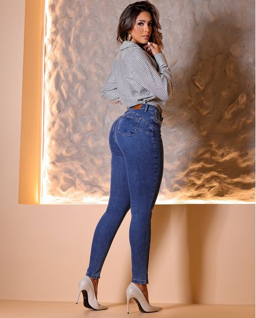 Calça Jeans Skinny Feminina Cintura Média Zíper Na Barra 22586 Média