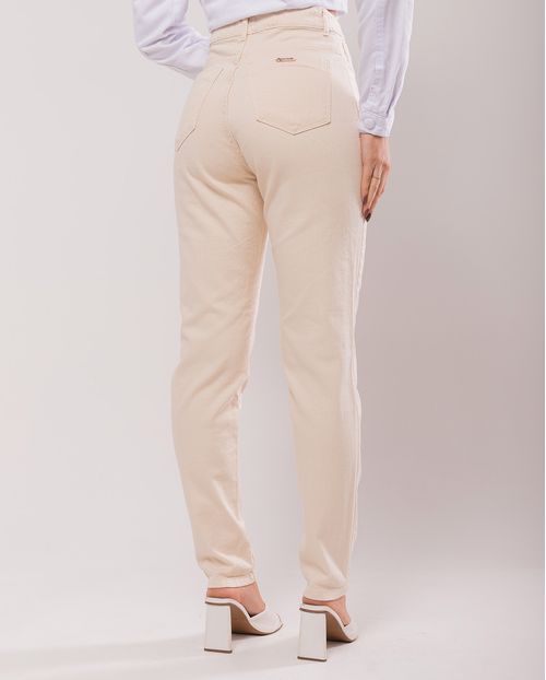 Calça Jeans Off Mom Feminina Cintura Alta Básica Color 23780 Off White