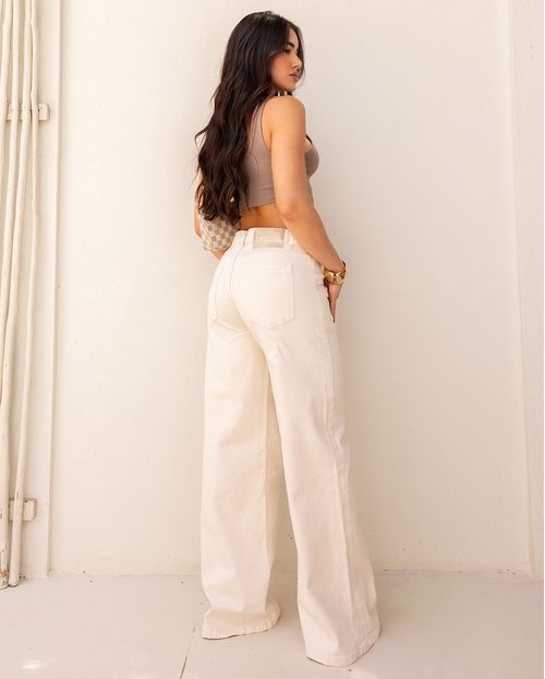 Calça Jeans Wide Leg Feminina Relaxed Cintura Baixa 24515 Off White