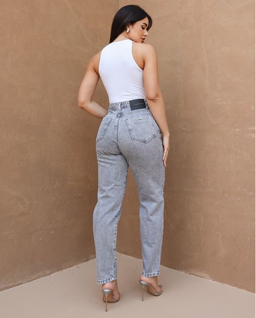 Calça Jeans Mom Feminina Cintura Alta 101vibes Algodão 00101 Cinza