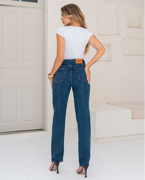 Calça Jeans Reta Feminina com Pence e Cinto Cintura Alta 24535 Sujinha