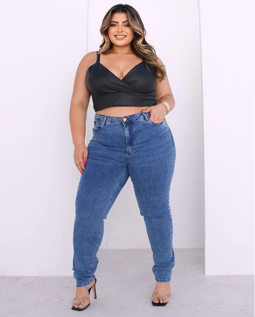 Calça Jeans Feminina Skinny Plus Size Cintura Alta 21893 Escura