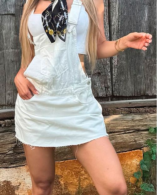 Jardineira Feminina Shorts Saia com Barra a Fio  22443 Off White