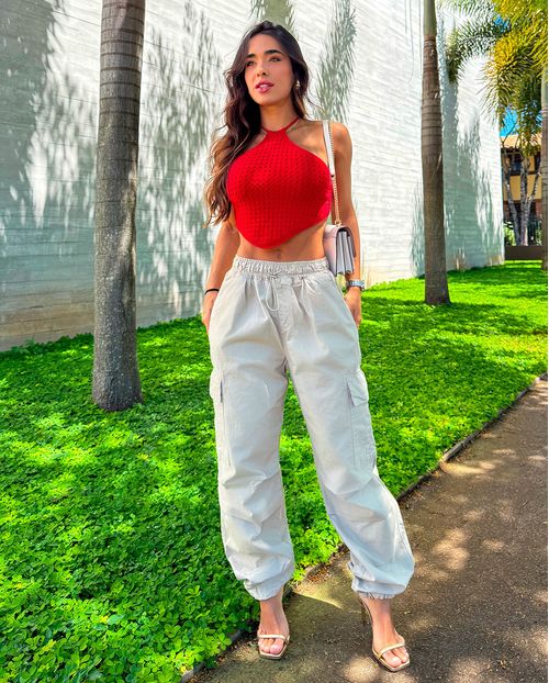 Calça Sarja Feminina Parachute Cargo Cintura Média com Reguladores 23024 Caqui